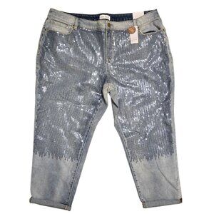Lane Bryant Signature Fit Boyfriend Mid Rise Jeans Sequins Size 22 Cuffed NWT
